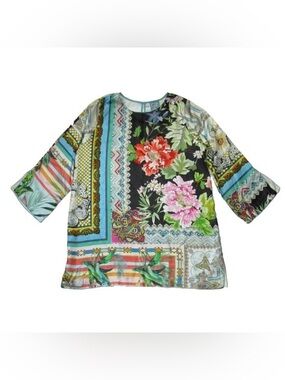 Johnny Was Silk Patchwork Tunic Top | XL
Multicolor Floral Bird Print